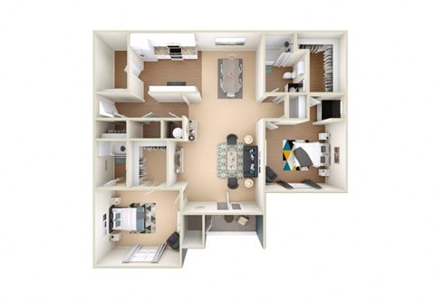 Floor plan for 2 beds, 2 baths, 1451 sqft